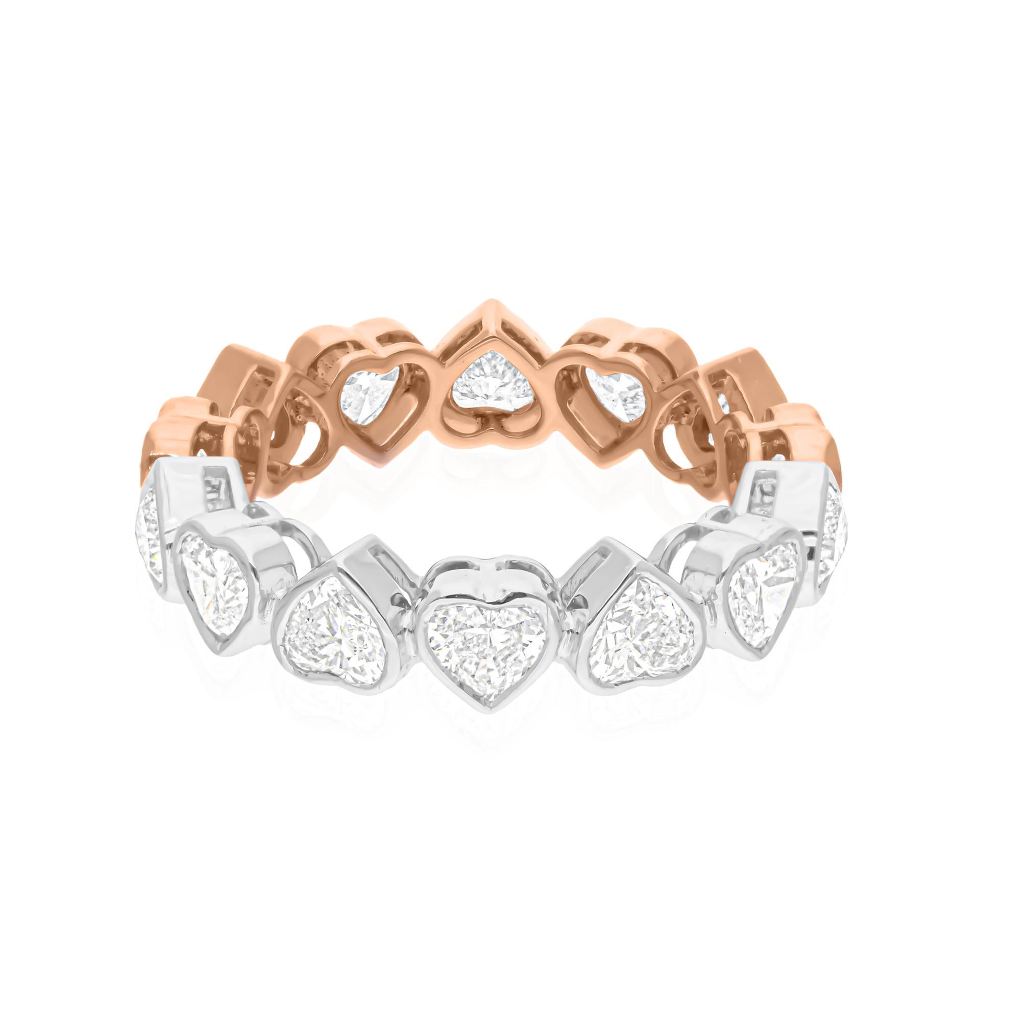 Modern 3.39 Ct. SI Clarity HI Color Heart Diamond Band Ring 14 Karat Rose & White Gold For Sale