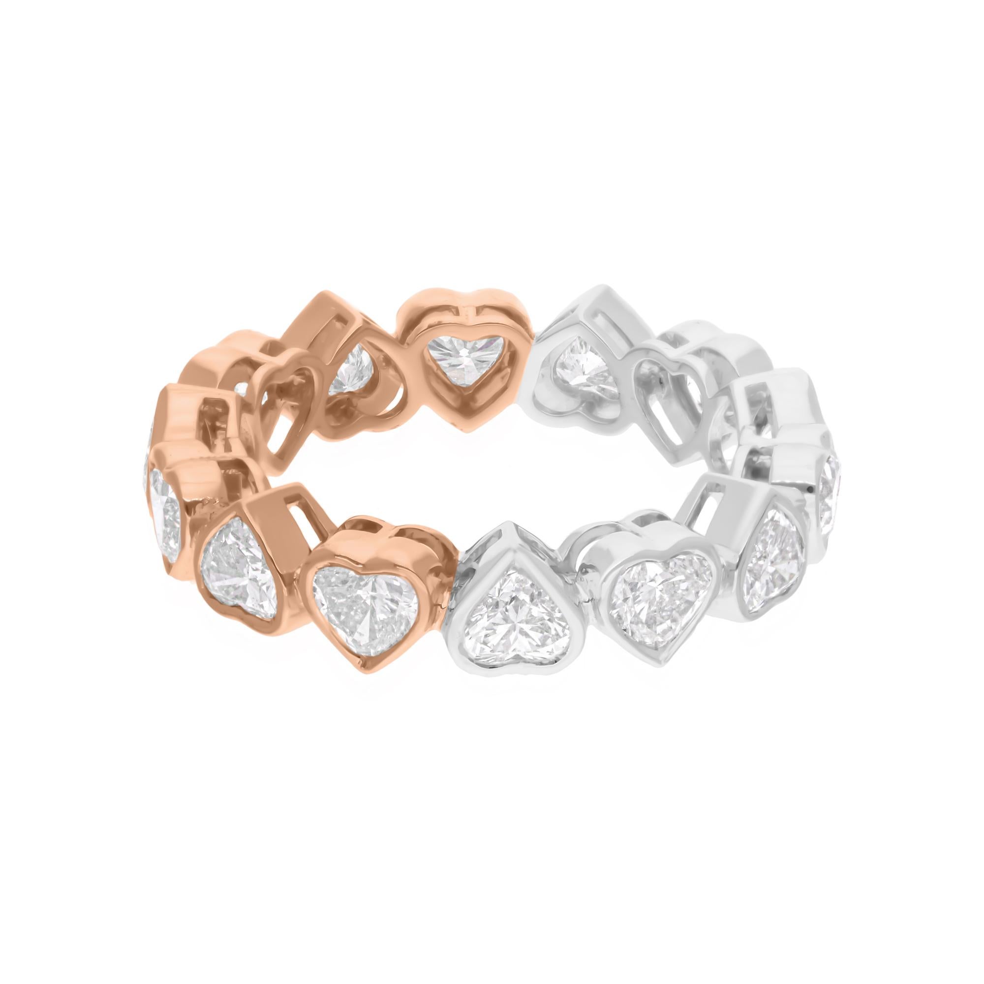 Heart Cut 3.39 Ct. SI Clarity HI Color Heart Diamond Band Ring 14 Karat Rose & White Gold For Sale
