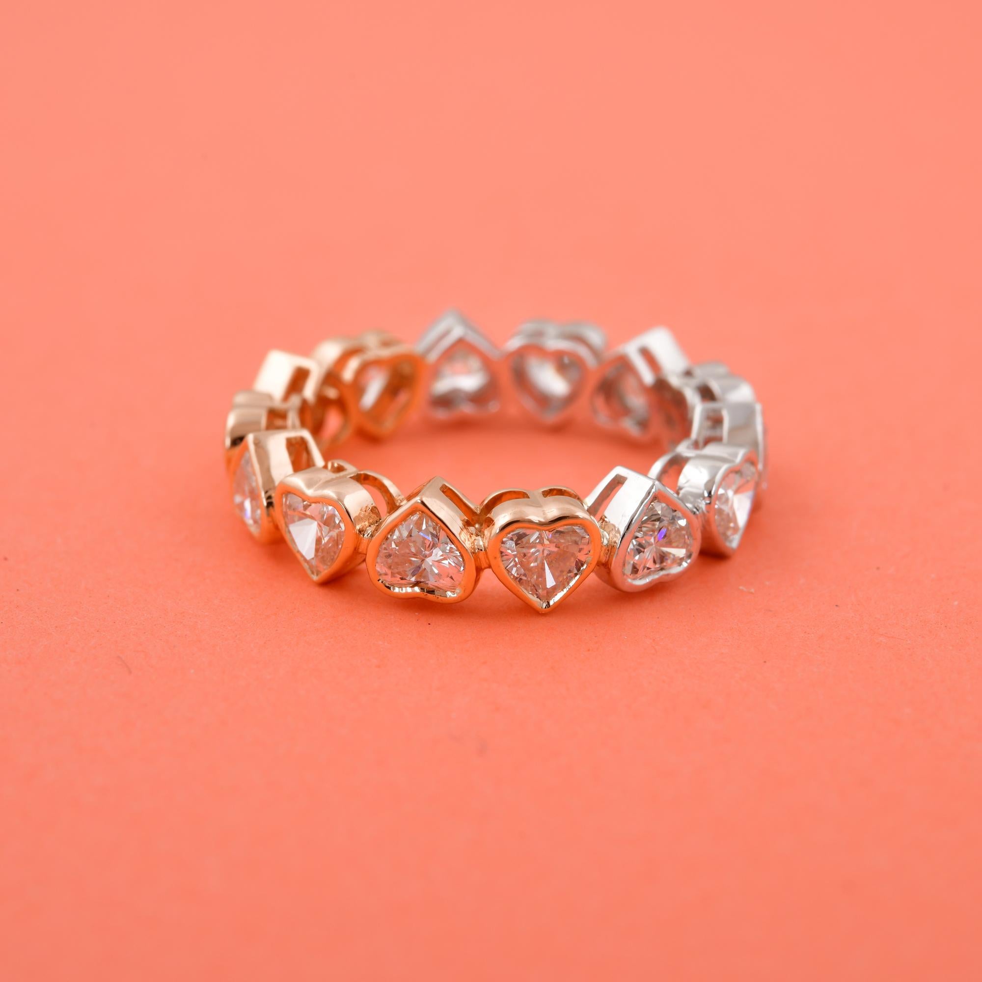 3.39 Ct. SI Clarity HI Color Heart Diamond Band Ring 14 Karat Rose & White Gold In New Condition For Sale In Diera, Dubai