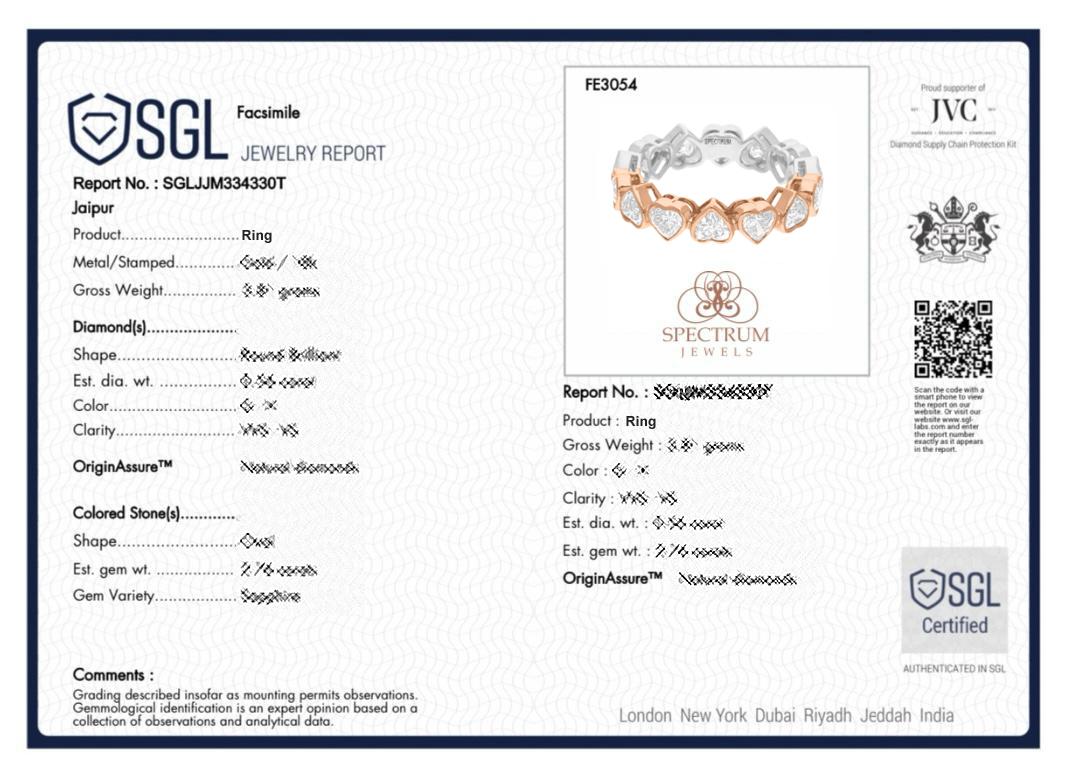 3.39 Ct. SI Clarity HI Color Heart Diamond Band Ring 14 Karat Rose & White Gold For Sale 1
