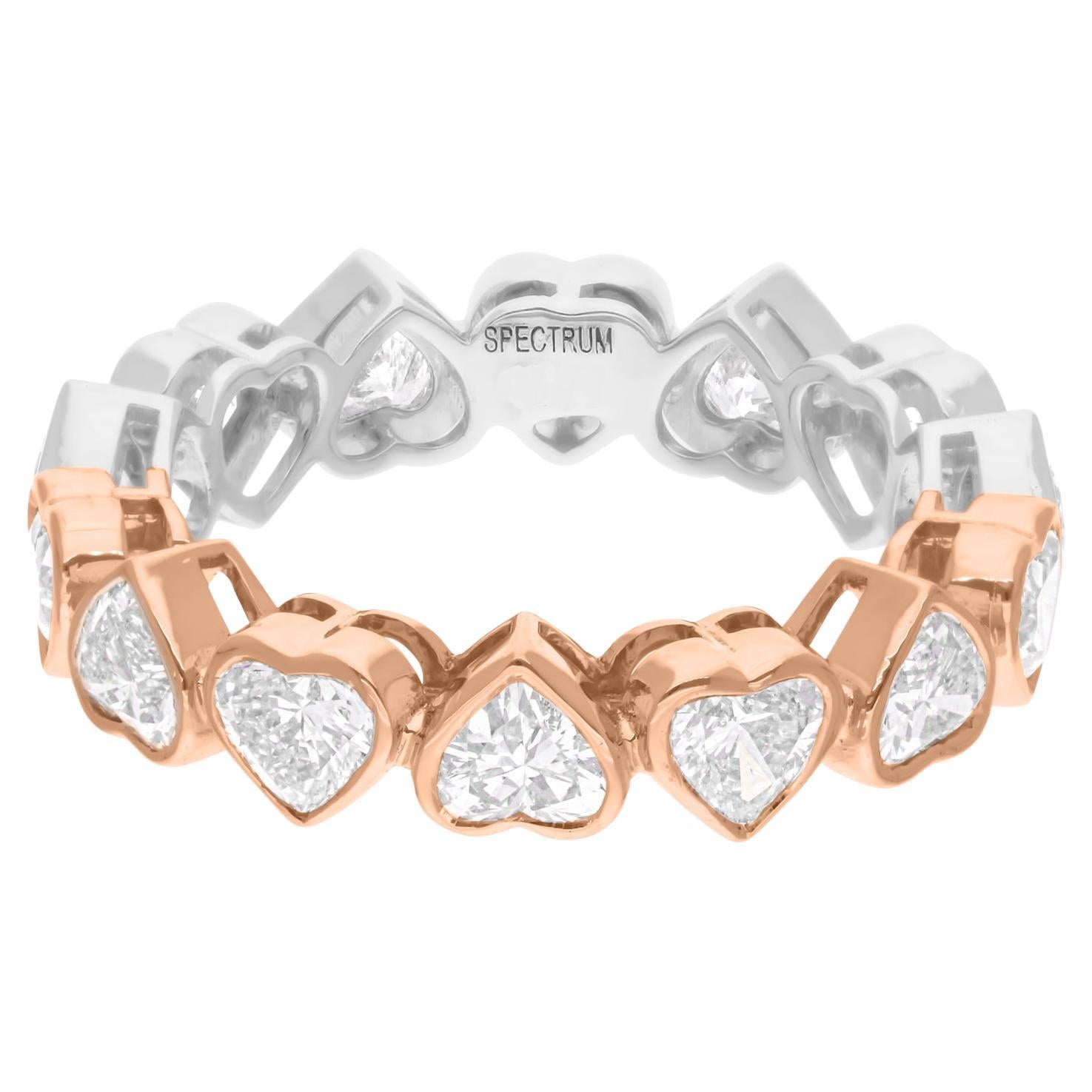 3.39 Ct. SI Clarity HI Color Heart Diamond Band Ring 14 Karat Rose & White Gold