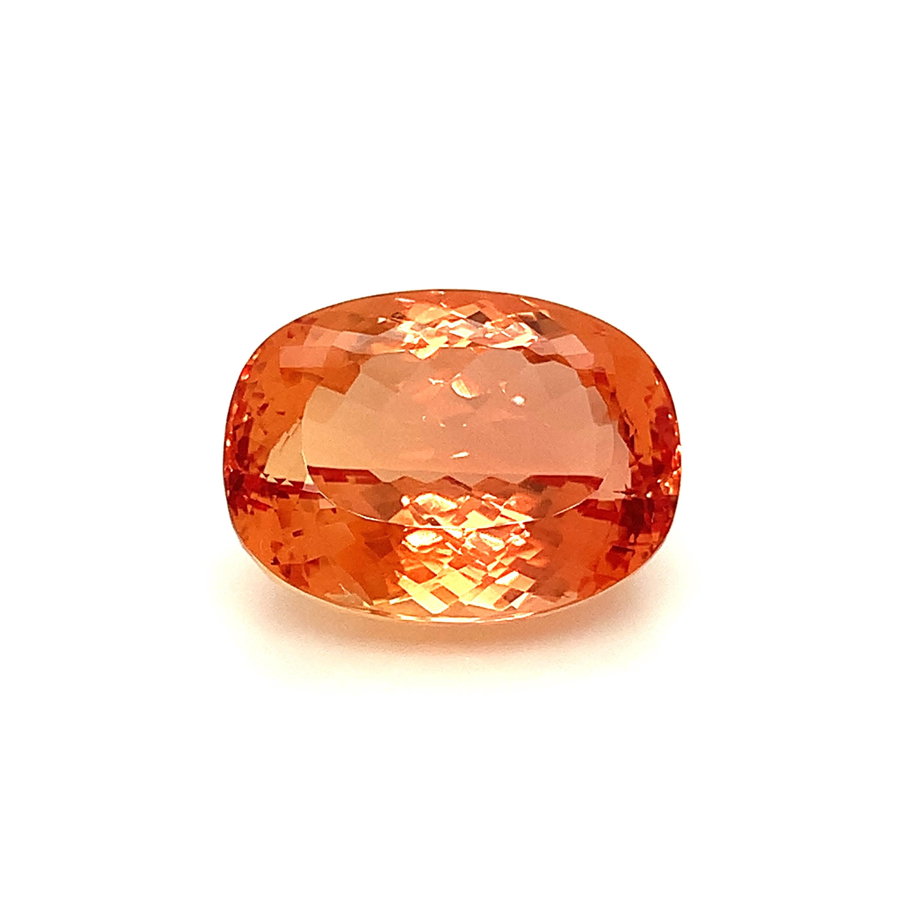 Artisan 33.95 Carat Imperial Topaz Cushion, Unset Loose Gemstone, GIA Certified For Sale