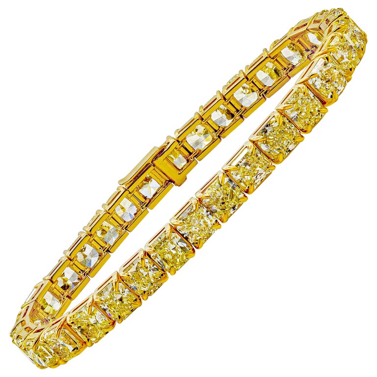 33.97 Carat Radiant Cut Yellow Diamond Tennis Bracelet in Yellow Gold For  Sale at 1stDibs | tennis bracelet yellow gold, yellow diamond bracelet, yellow  diamonds bracelet