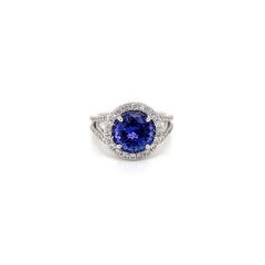 4.15 Total Carat Tanzanite and Diamond Engagement Ring