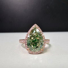 3.39ct Natural Green Diamond Pear Ring GIA Certified