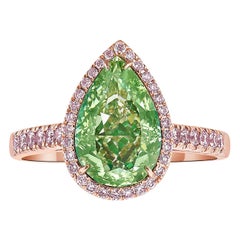 3,39 Karat natürlicher grüner Diamant Birnenring GIA zertifiziert