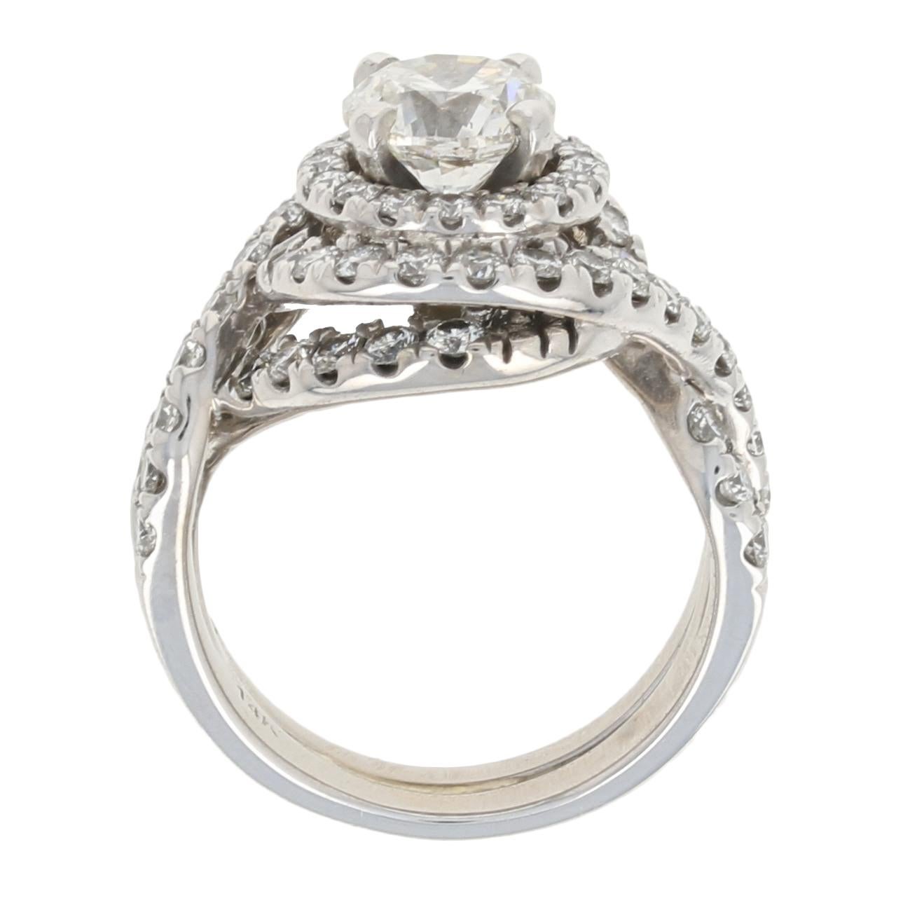 Women's 3.39 Carat Diamond All-in-One Halo Ring and Wedding Band 14 Karat Gold GSI