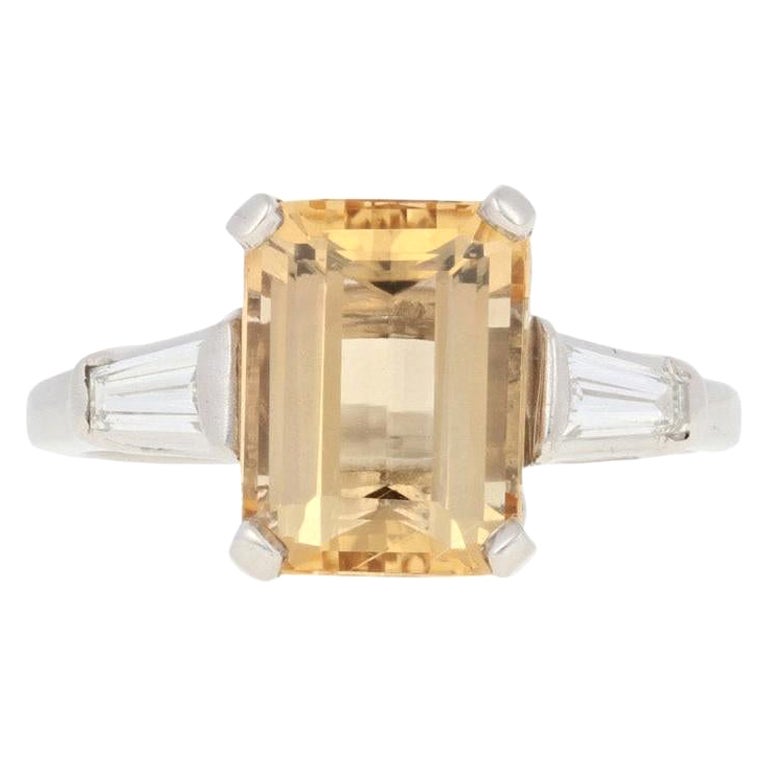 3.39ctw Rectangle Cut Precious Topaz & Diamond Ring, Platinum