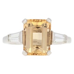 3.39ctw Rectangle Cut Precious Topaz & Diamond Ring, Platinum