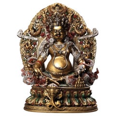 Antique 33cm Old Nepalese Tibetan Craft Bronze Gilded Yellow Dzambhala Statue
