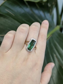 3.3ct AAA Indicolite Tourmaline Ring w Natural Diamond Halo in 14K Solid Gold