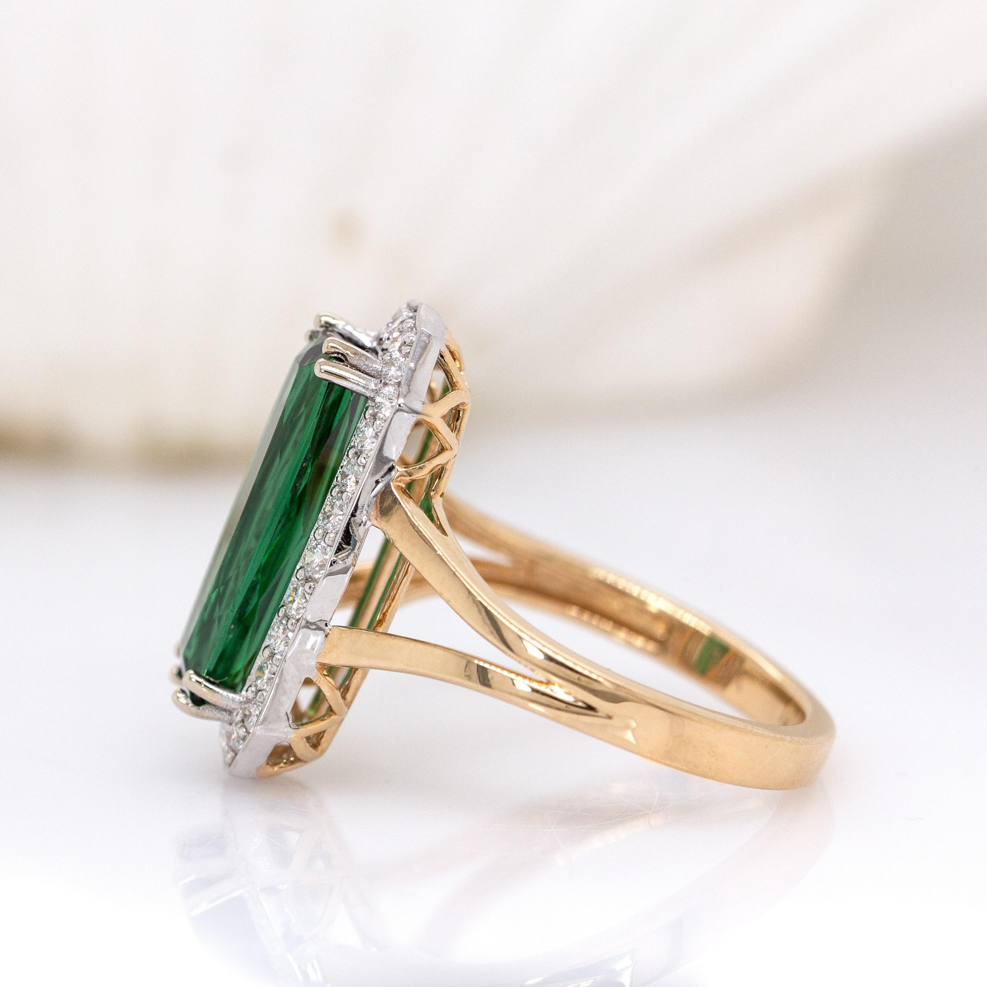 Anillo de turmalina indicolita AAA de 3,3 ct con halo de diamante natural en oro macizo de 14 quilates en Nuevo estado para la venta en Columbus, OH