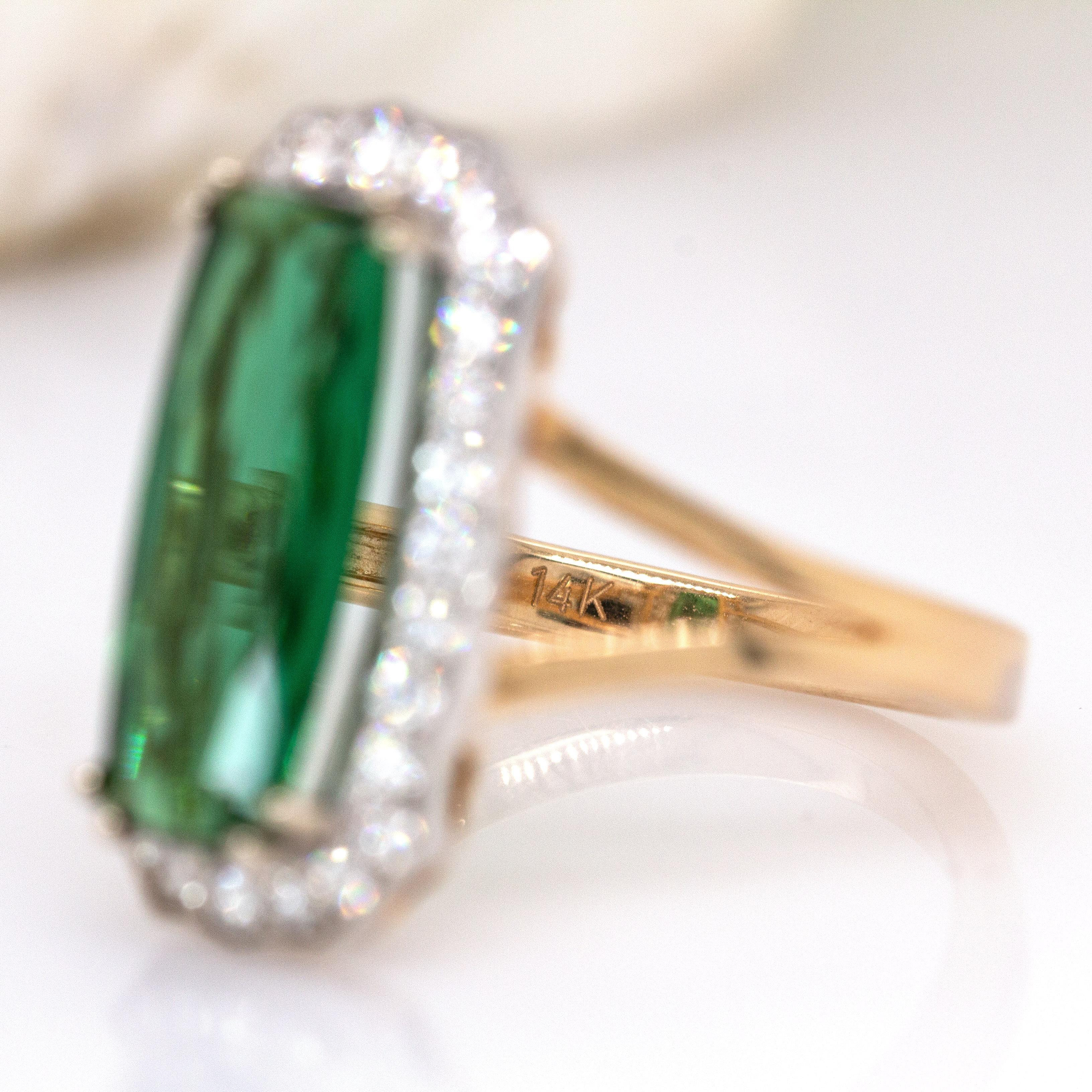 Anillo de turmalina indicolita AAA de 3,3 ct con halo de diamante natural en oro macizo de 14 quilates en venta 1