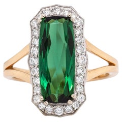3.3ct AAA Indicolite Tourmaline Ring w Natural Diamond Halo in 14K Solid Gold