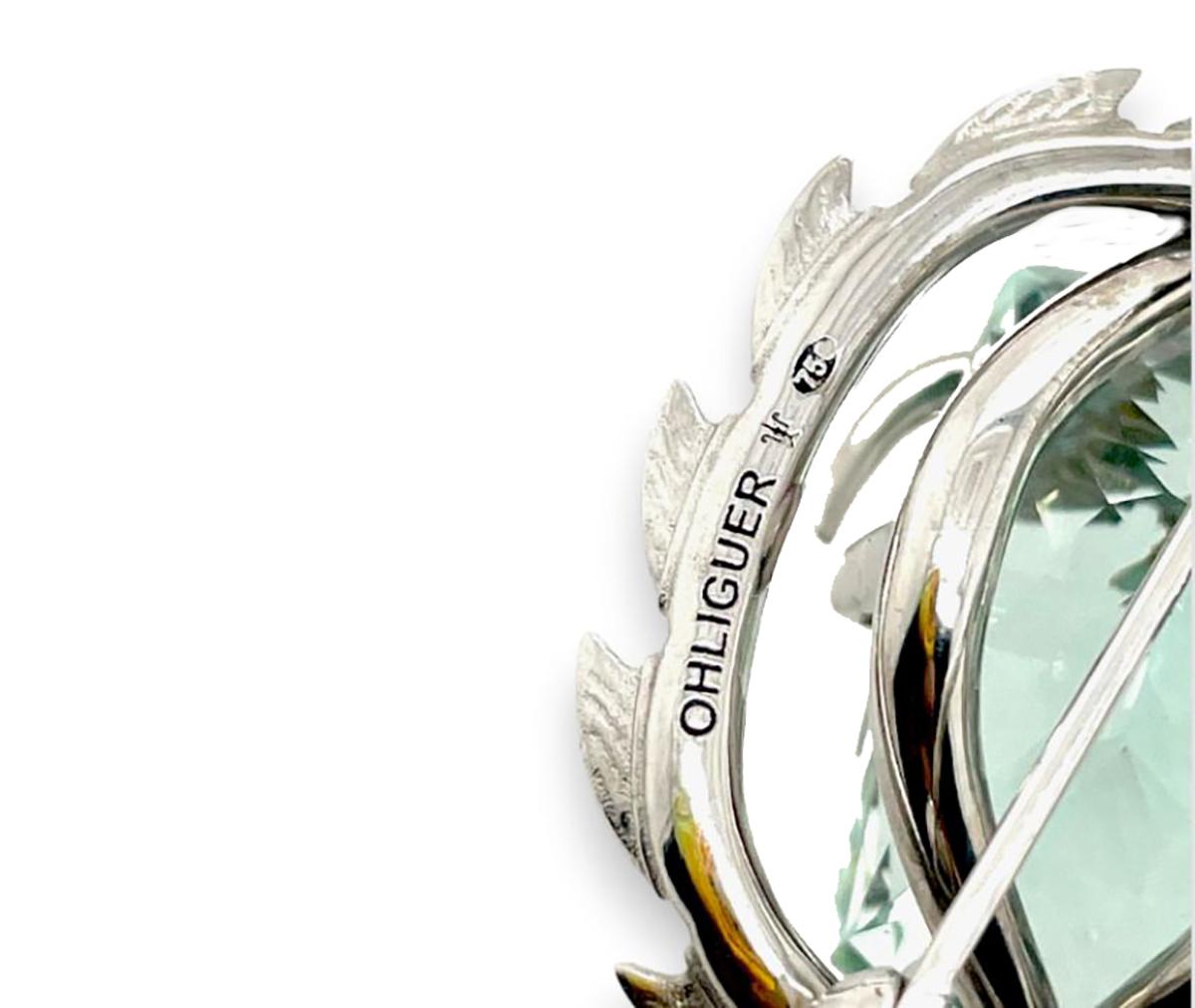 Broche/pendentif dragon crocodile en or blanc 18 ct aigue-marine en vente 1