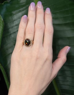 3.3Ct Black Opal Ring with Natural Diamond Accents: Solid 14K Gold, 13x10.5mm