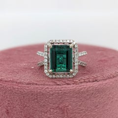 3.3ct Indicolite Tourmaline Ring w Earth Mined Diamonds in Solid 14K White Gold