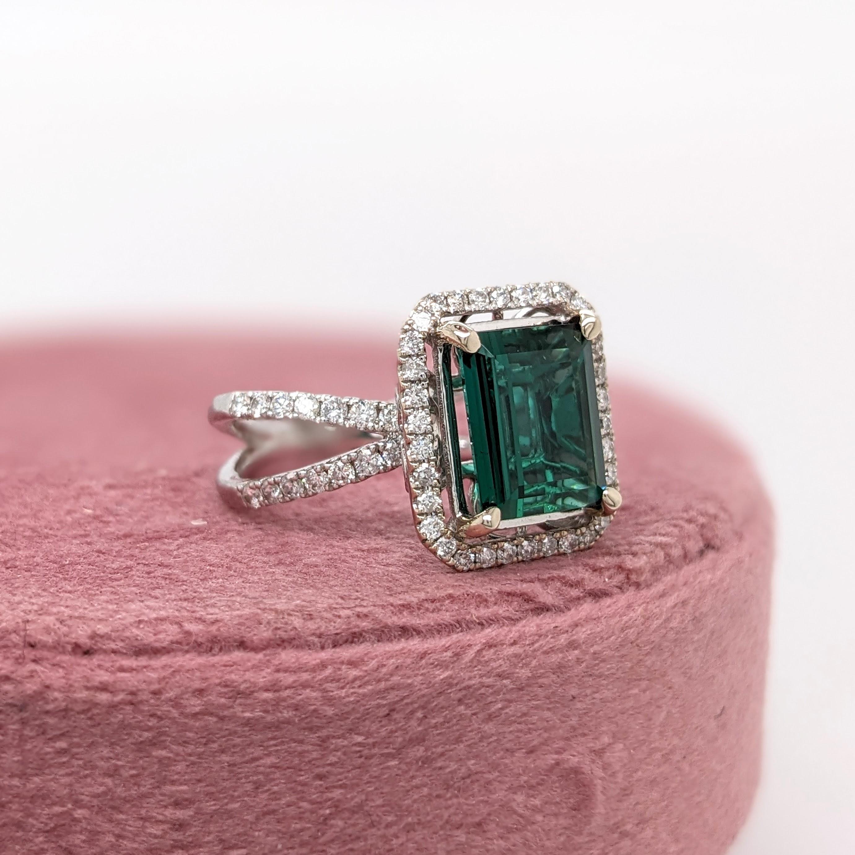 3.3ct Indicolite Tourmaline Ring w Earth Mined Diamonds in Solid 14K White Gold In New Condition In Columbus, OH