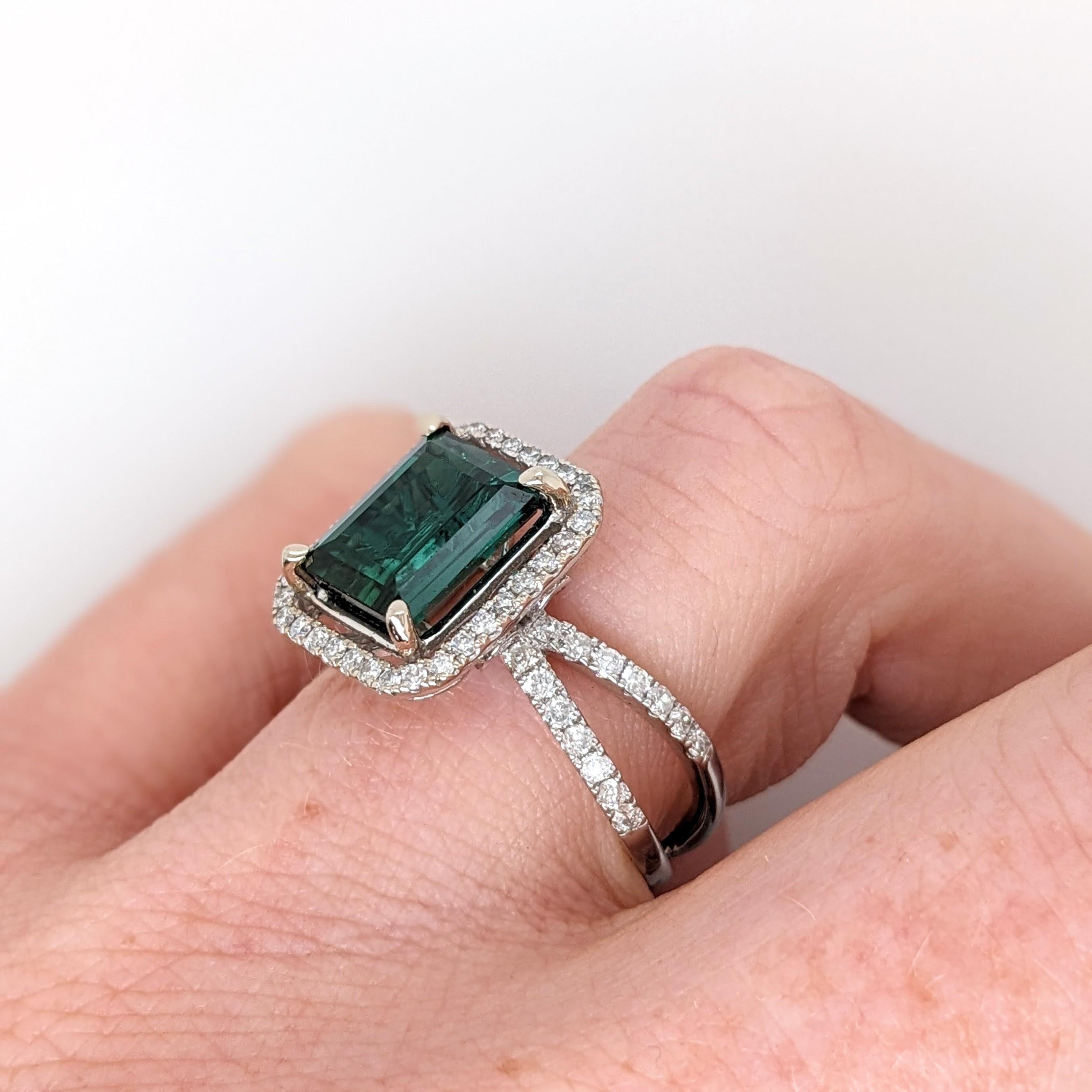 3.3ct Indicolite Tourmaline Ring w Earth Mined Diamonds in Solid 14K White Gold 1