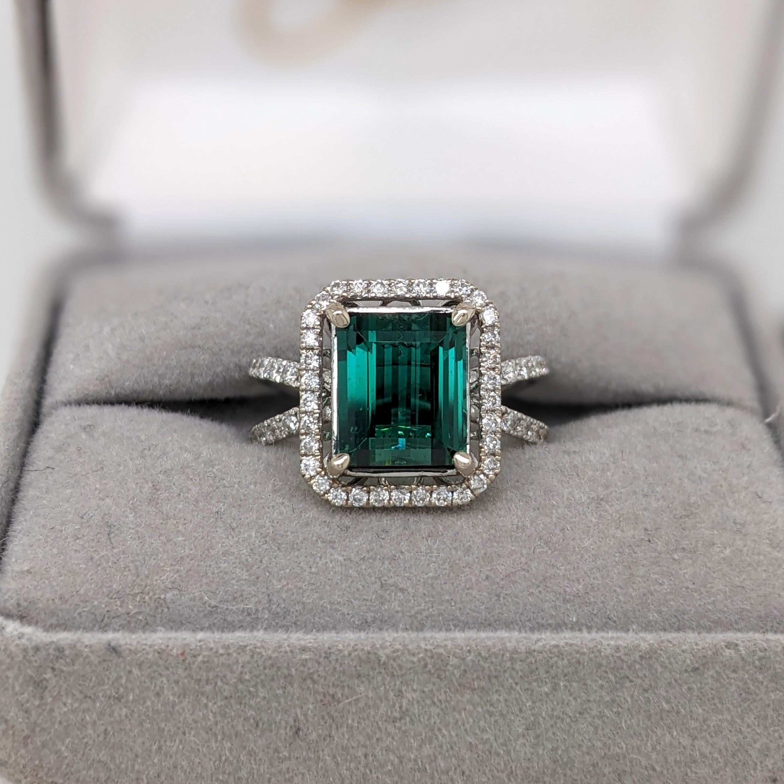 3.3ct Indicolite Tourmaline Ring w Earth Mined Diamonds in Solid 14K White Gold 2