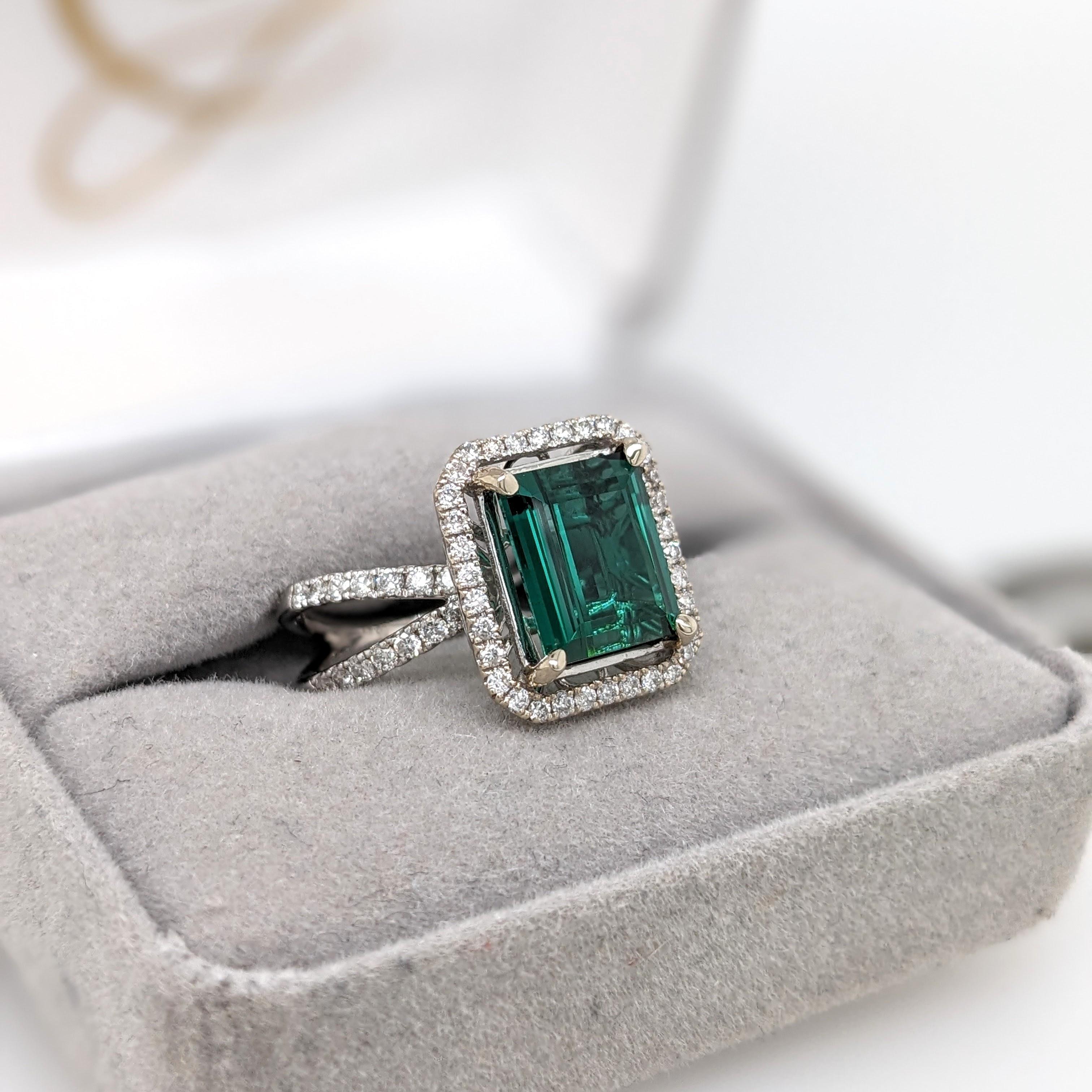 3.3ct Indicolite Tourmaline Ring w Earth Mined Diamonds in Solid 14K White Gold 3