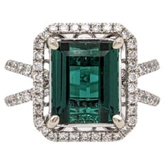 3.3ct Indicolite Tourmaline Ring w Earth Mined Diamonds in Solid 14K White Gold
