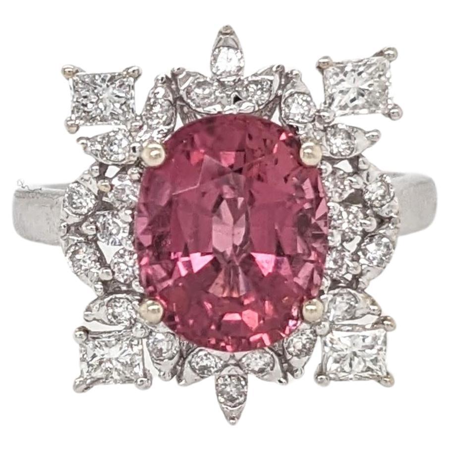 3.3ct Pink Tourmaline Ring w Earth Mined Diamonds in Solid 14K Gold Oval 10x8mm