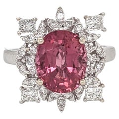 3.3ct Pink Tourmaline Ring w Earth Mined Diamonds in Solid 14K Gold Oval 10x8mm