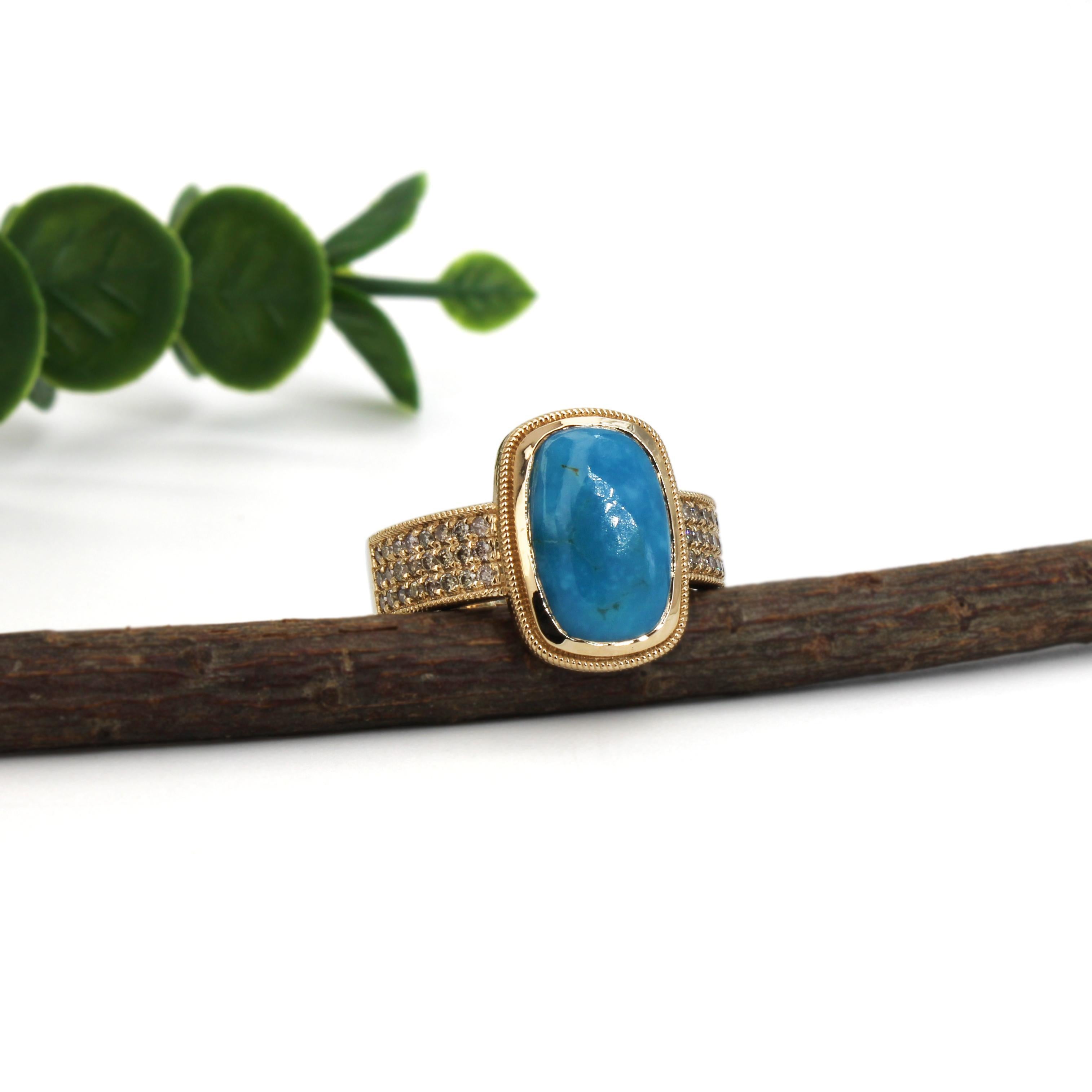 3.3ct Sonoran Turquoise Ring w Natural Diamond Accents in 14K Gold  CU 12x9mm In New Condition For Sale In Columbus, OH
