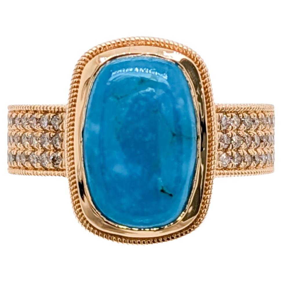 3.3ct Sonoran Turquoise Ring w Natural Diamond Accents in 14K Gold  CU 12x9mm For Sale