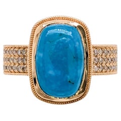 3.3ct Sonoran Turquoise Ring w Natural Diamond Accents in 14K Gold  CU 12x9mm