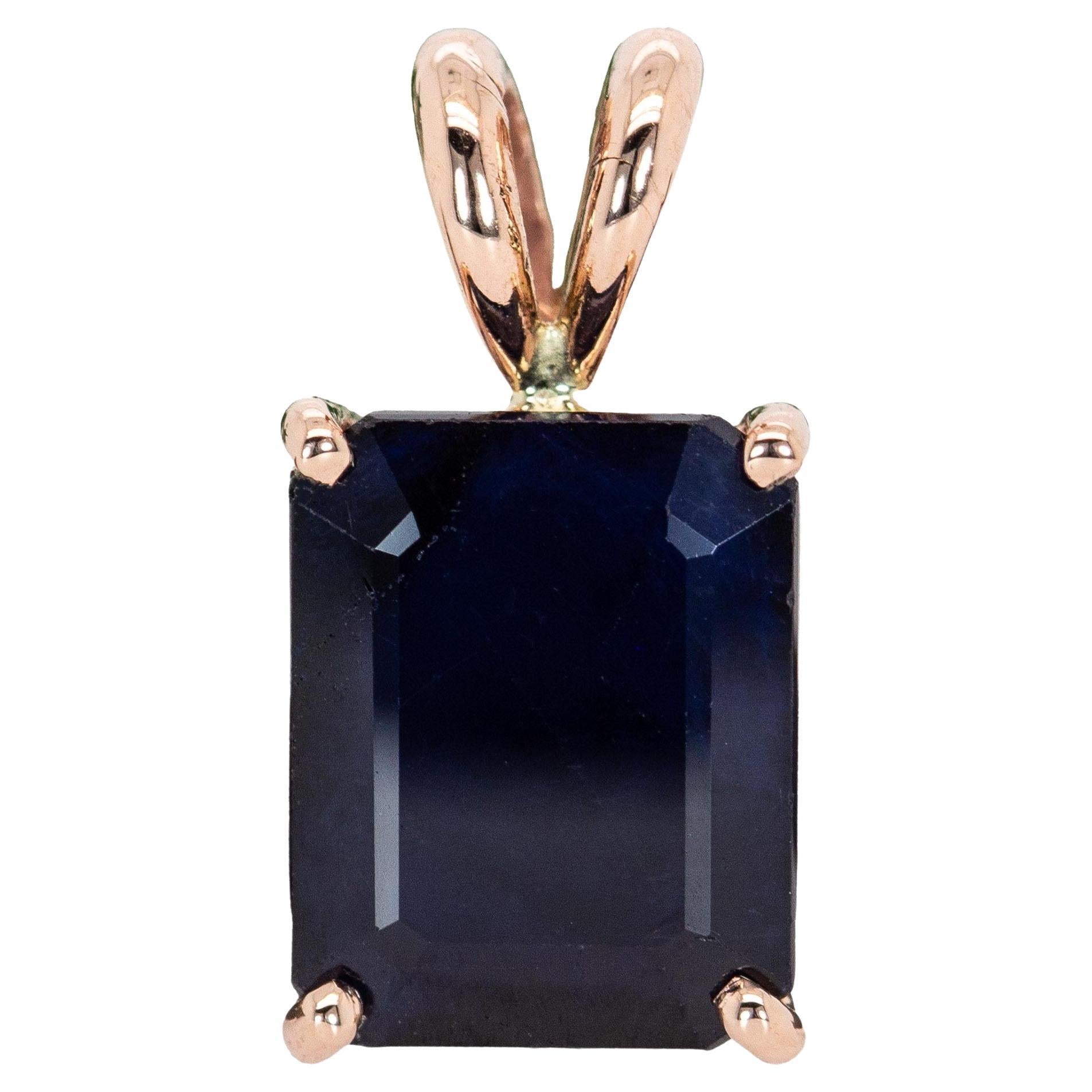 3.3cts, 10x8mm - Midnight Blue Sapphire Solitaire Pendant in Solid 14K Rose Gold