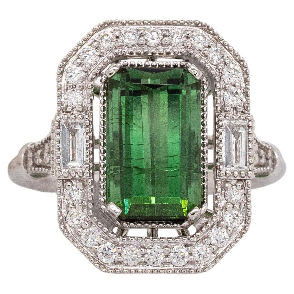 3.3cts Chrome Tourmaline Ring with Natural Diamonds Halo: 14k Solid Gold, 11x7mm