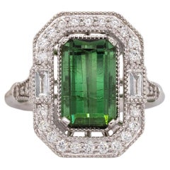 3.3cts Chrome Tourmaline Ring with Natural Diamonds Halo: 14k Solid Gold, 11x7mm
