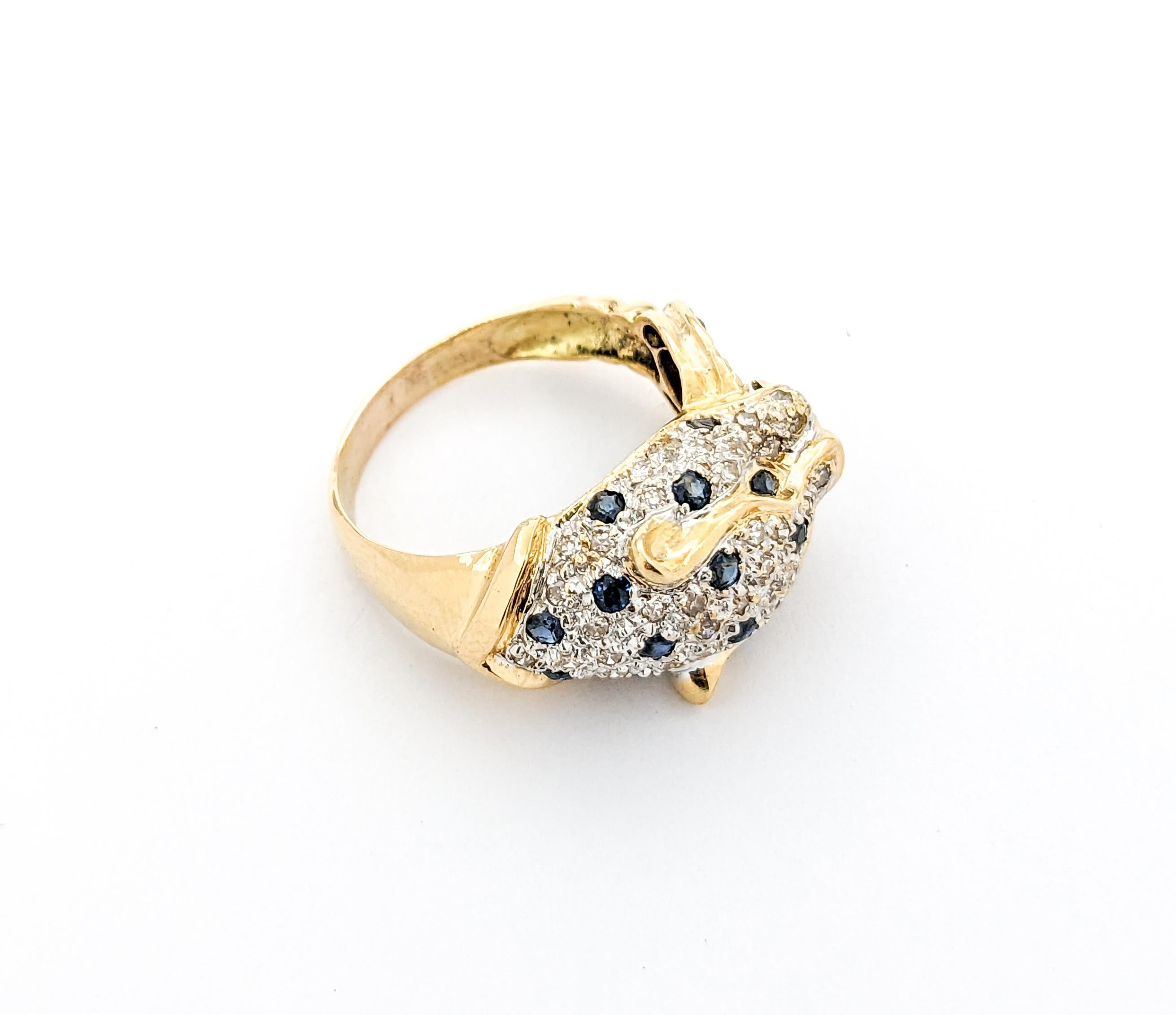 .33ctw Blue Sapphire & Diamond Ring In Yellow Gold For Sale 5