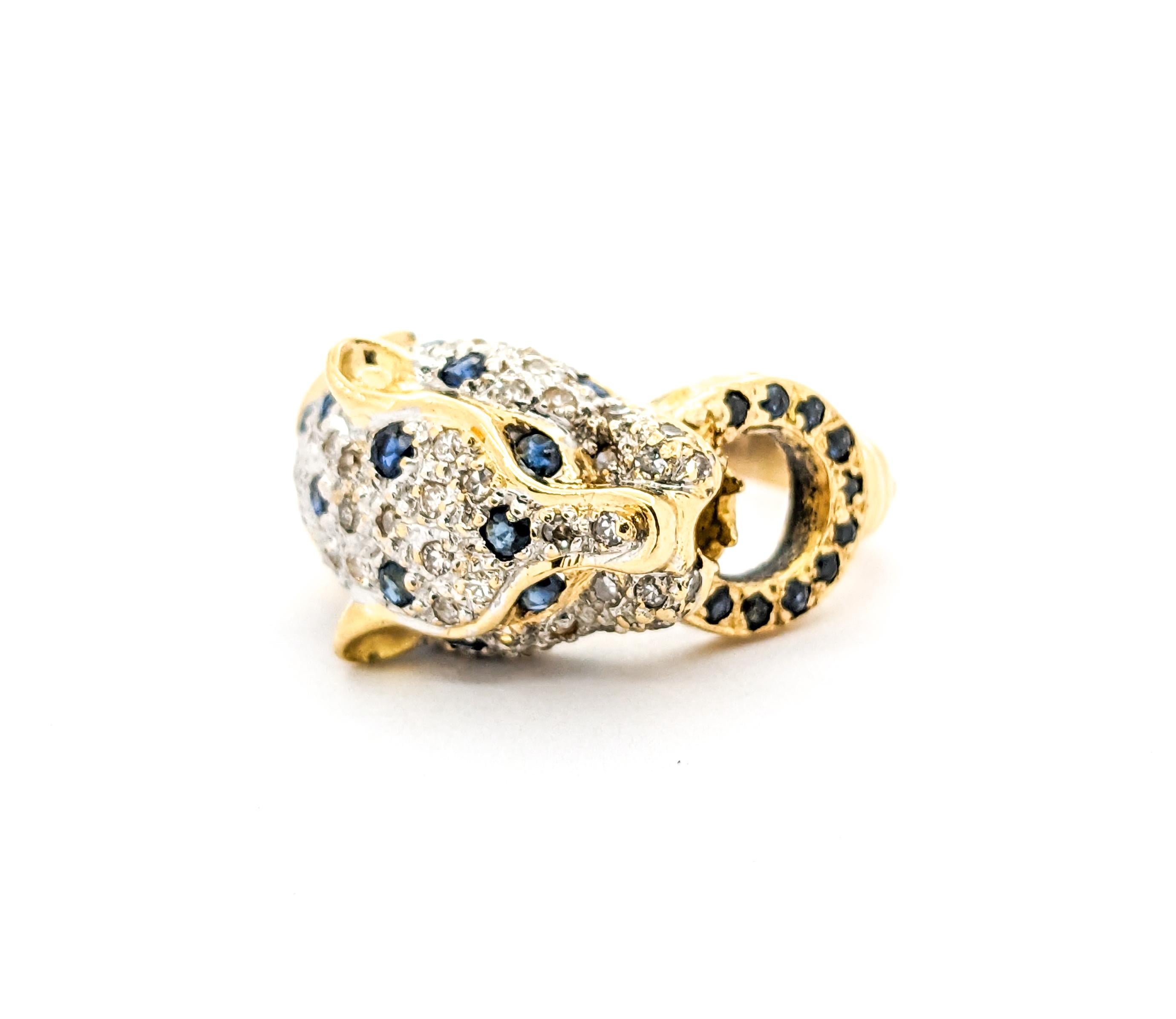 .33ctw Blue Sapphire & Diamond Ring In Yellow Gold 6