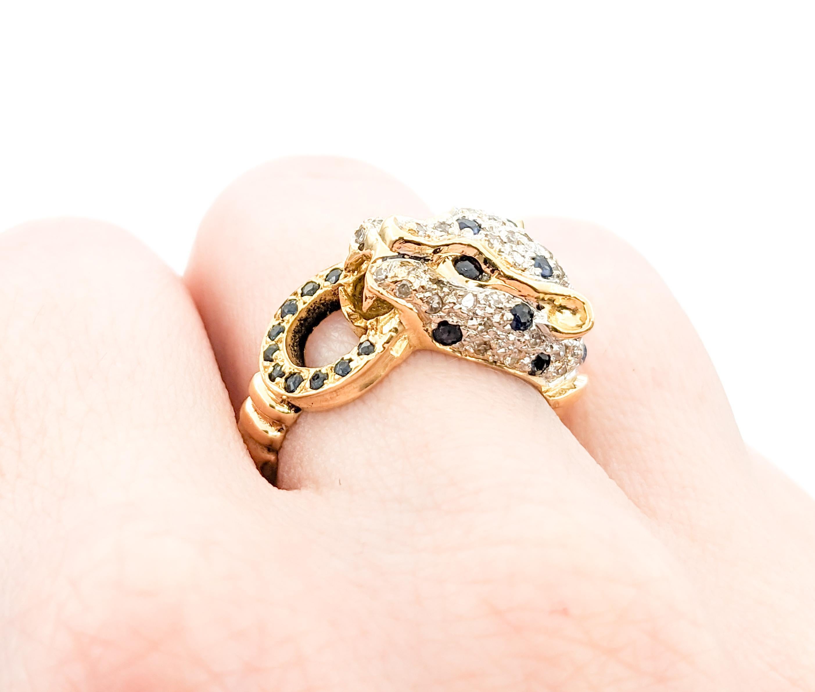 Modern .33ctw Blue Sapphire & Diamond Ring In Yellow Gold