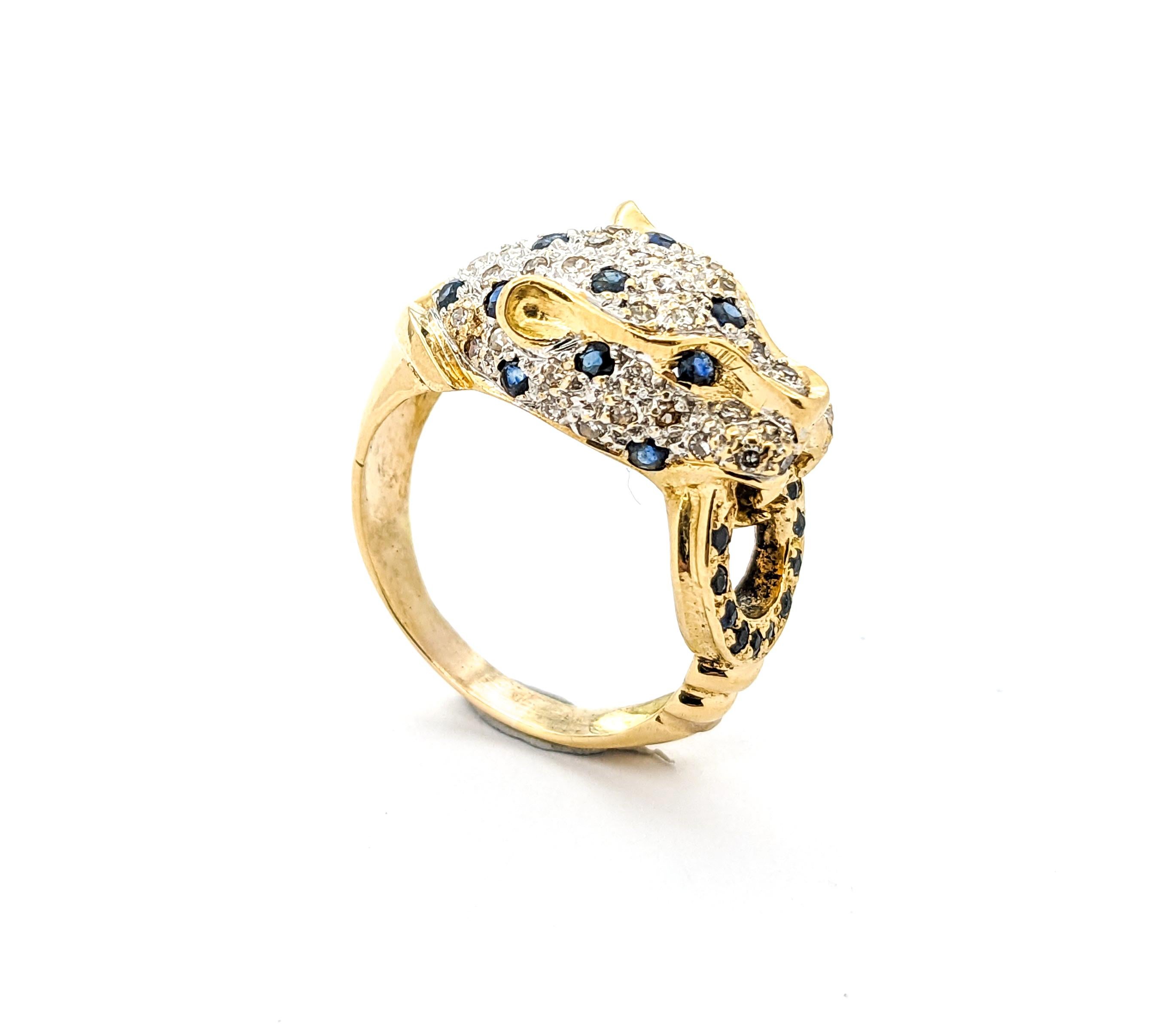.33ctw Blue Sapphire & Diamond Ring In Yellow Gold For Sale 1