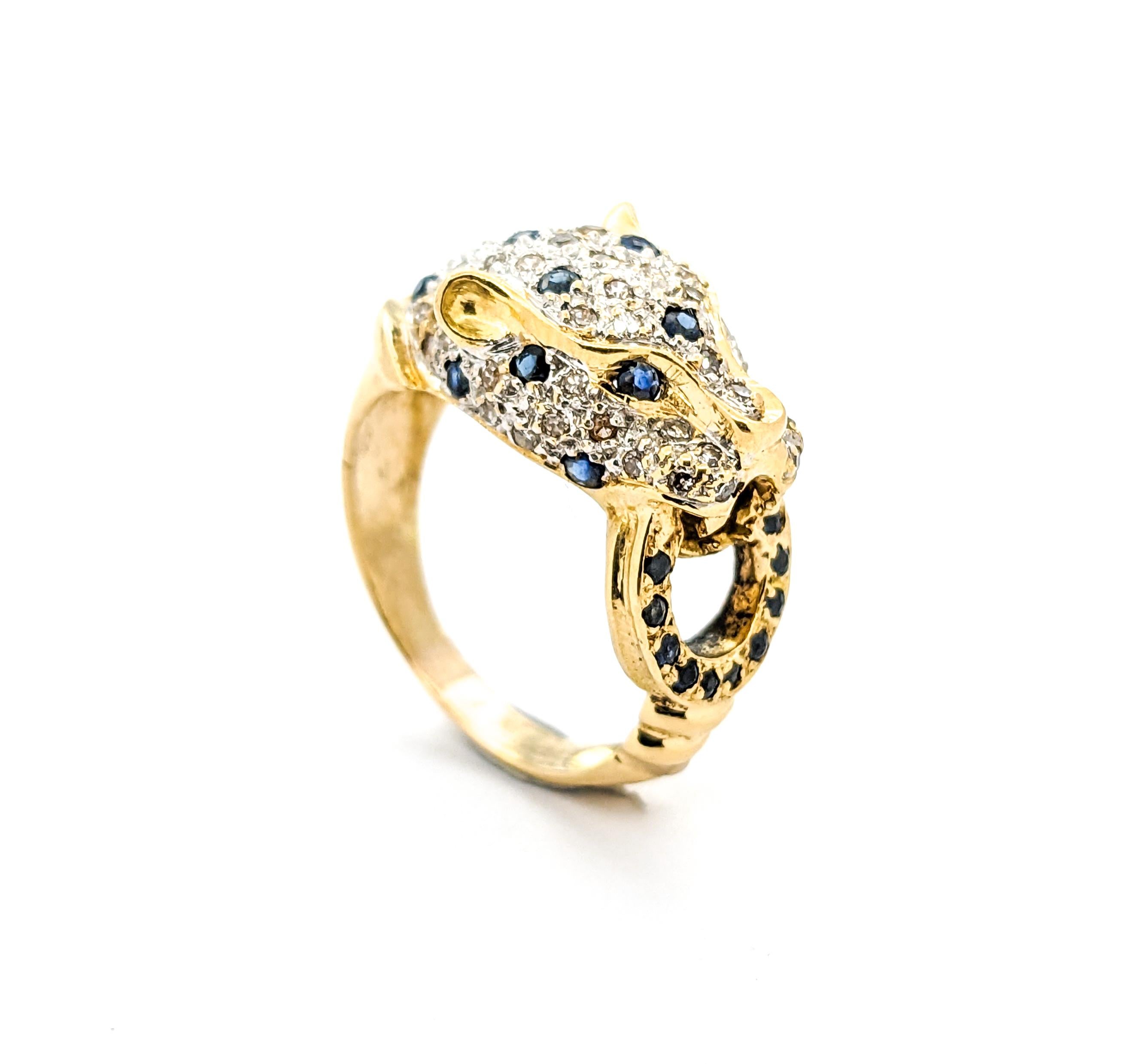 .33ctw Blue Sapphire & Diamond Ring In Yellow Gold For Sale 2