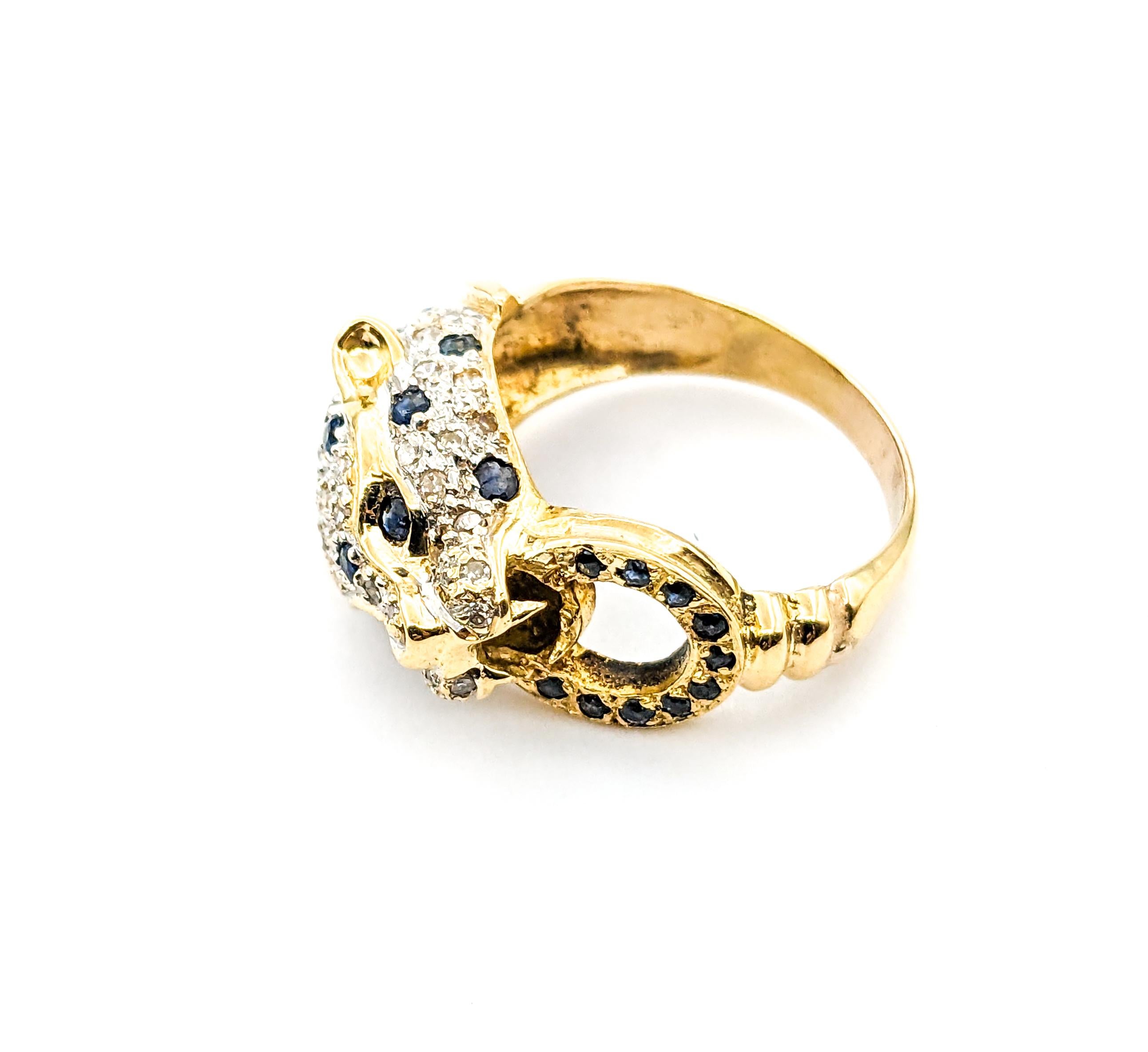 .33ctw Blue Sapphire & Diamond Ring In Yellow Gold For Sale 3