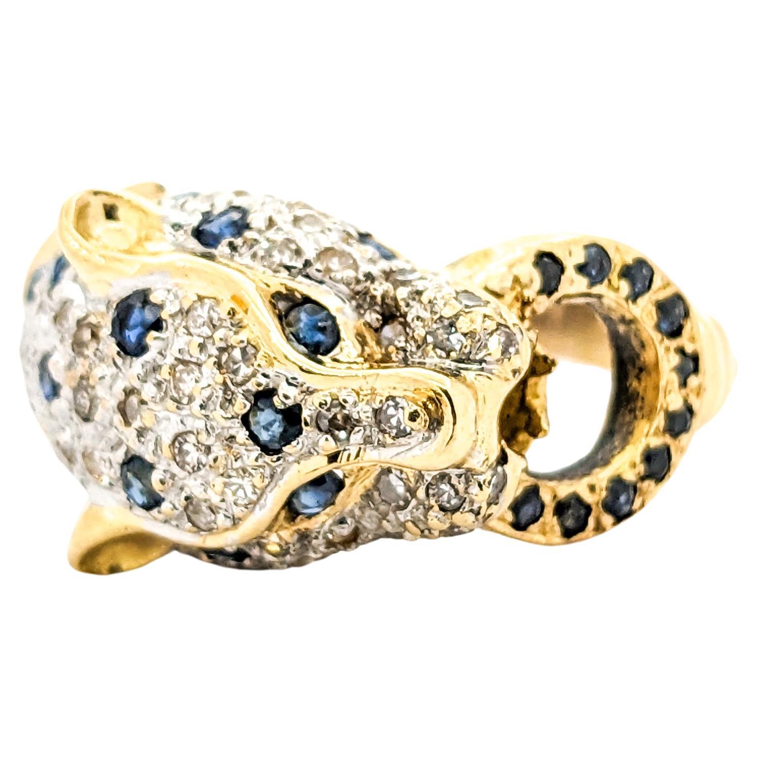 .33ctw Blue Sapphire & Diamond Ring In Yellow Gold For Sale