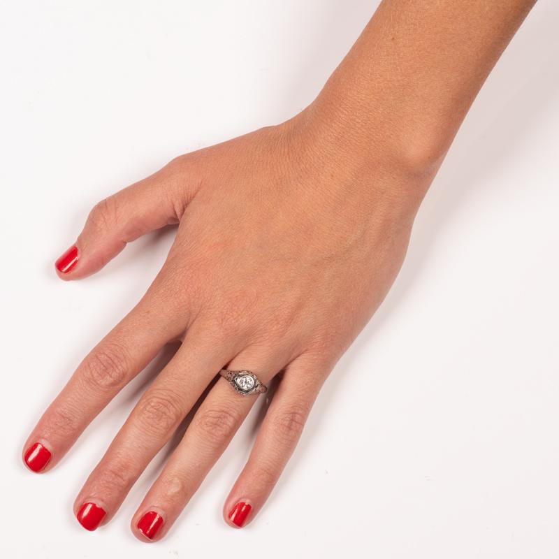 Women's or Men's .33ctw Old European Cut Round Diamond Vintage Art Deco Engagement Ring