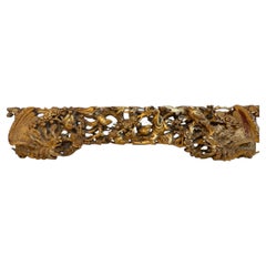 33"Early 20th C Chinese Gilded Openwork Wood Panel, Phoenix & Plum Blossom