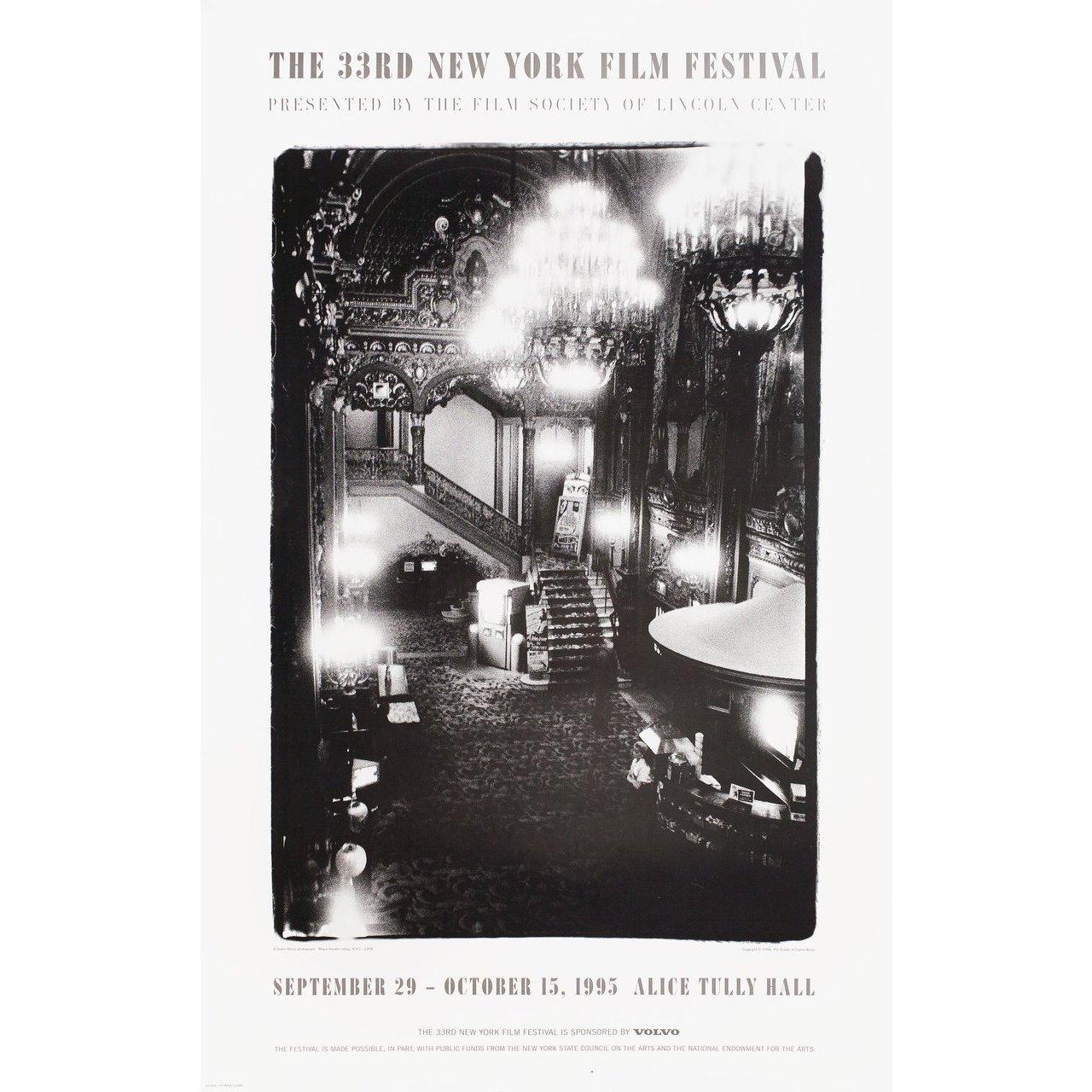 Original 1995 U.S. poster by Diane Arbus for the 1963 festival New York Film Festival. Very good-fine condition, rolled. Please note: the size is stated in inches and the actual size can vary by an inch or more.
 