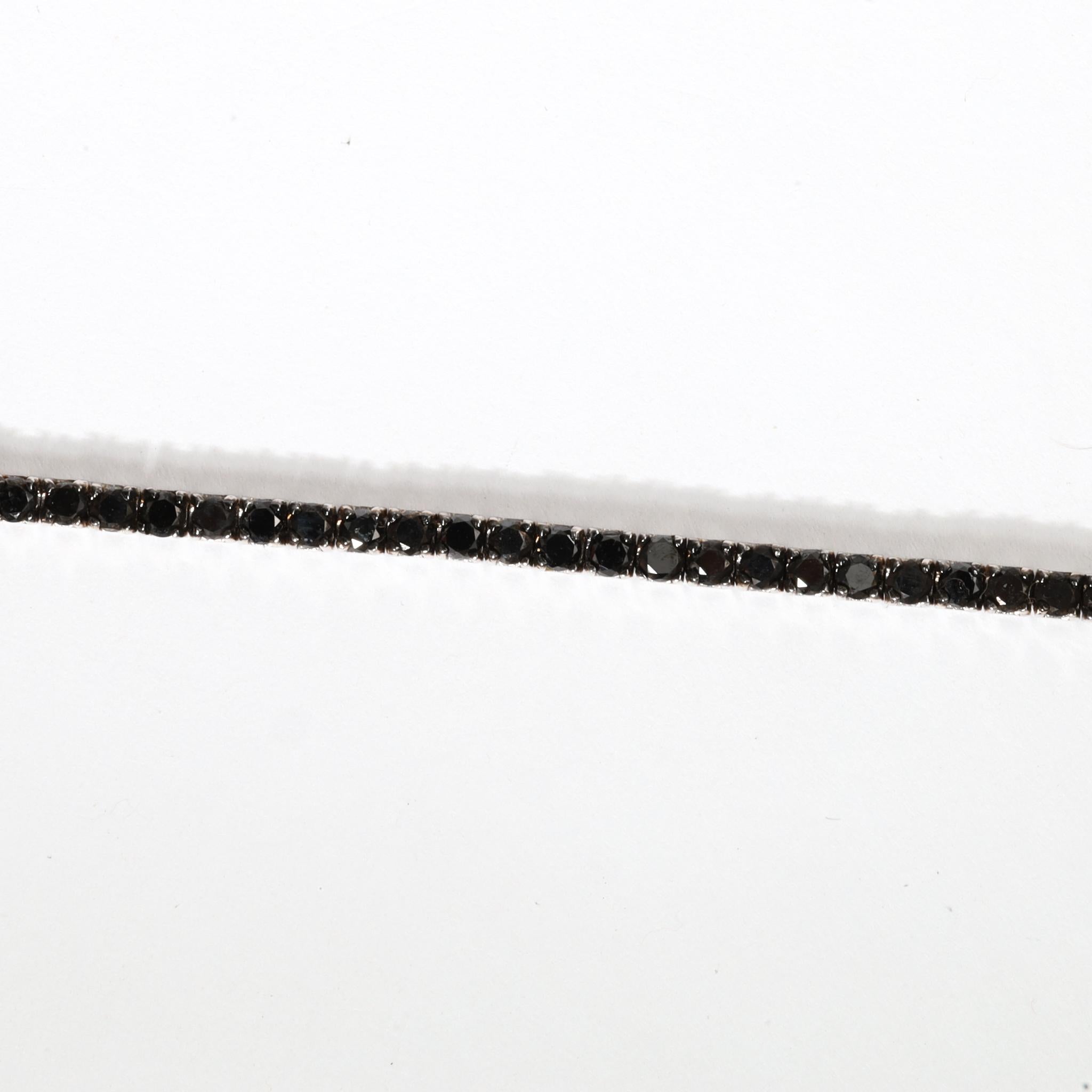 Bracelet de tennis en or blanc 18 carats, diamant noir de taille ronde naturelle 3,3tcw Pour femmes en vente