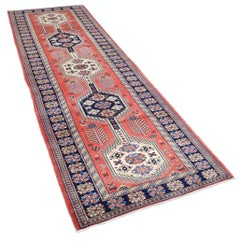 3.3x10 ft Handknotted Red Runner Rug for Corridor and Hallway. Wool Kitchen Rug