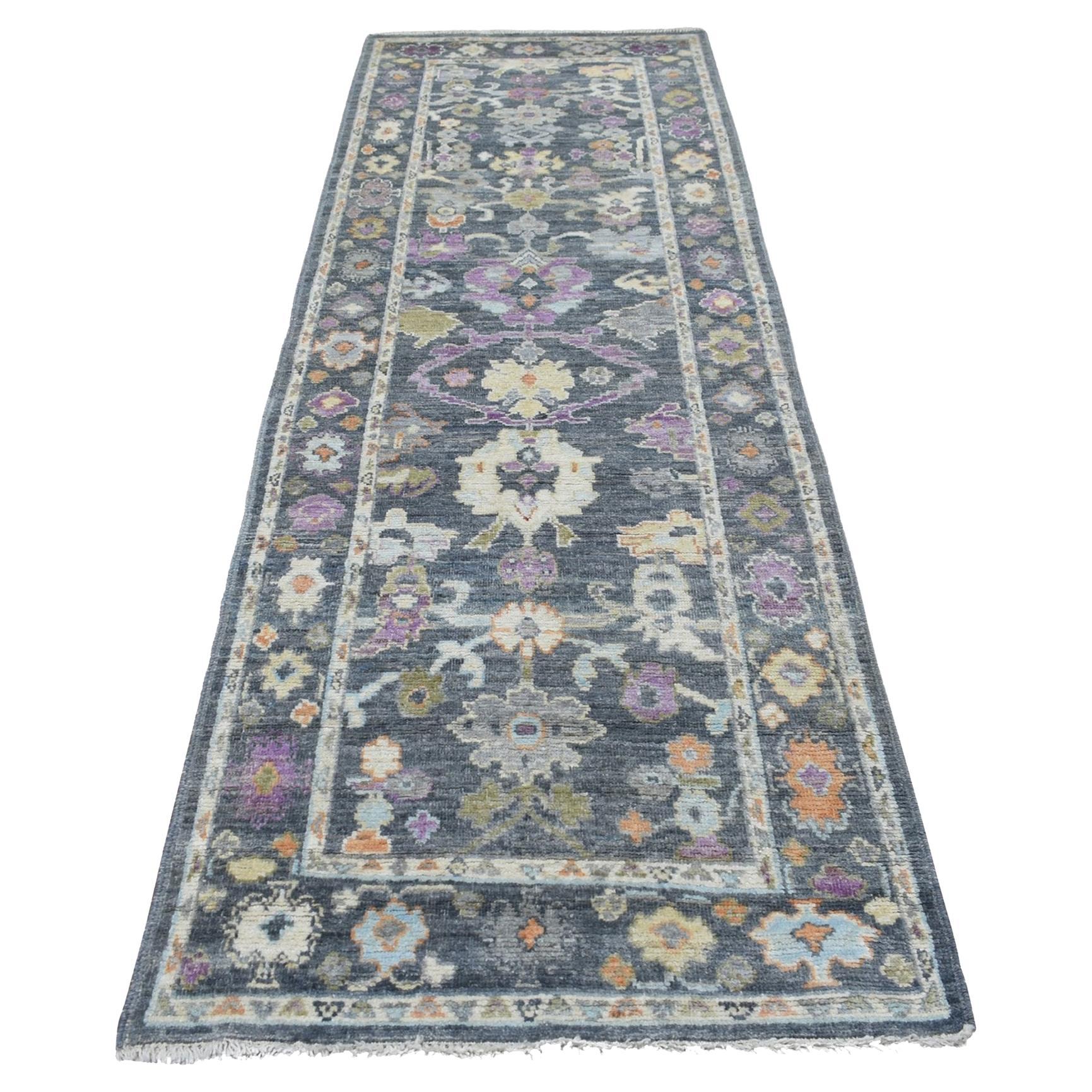 3
3"x10
 Hand Knotted Charcoal Black Angora Oushak Organic Wool Wide Runner Rug