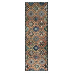 3'3"x10' Orange, Worn Wool Hand Knotted, Vintage Farsian Bakhtiar Runner Rug