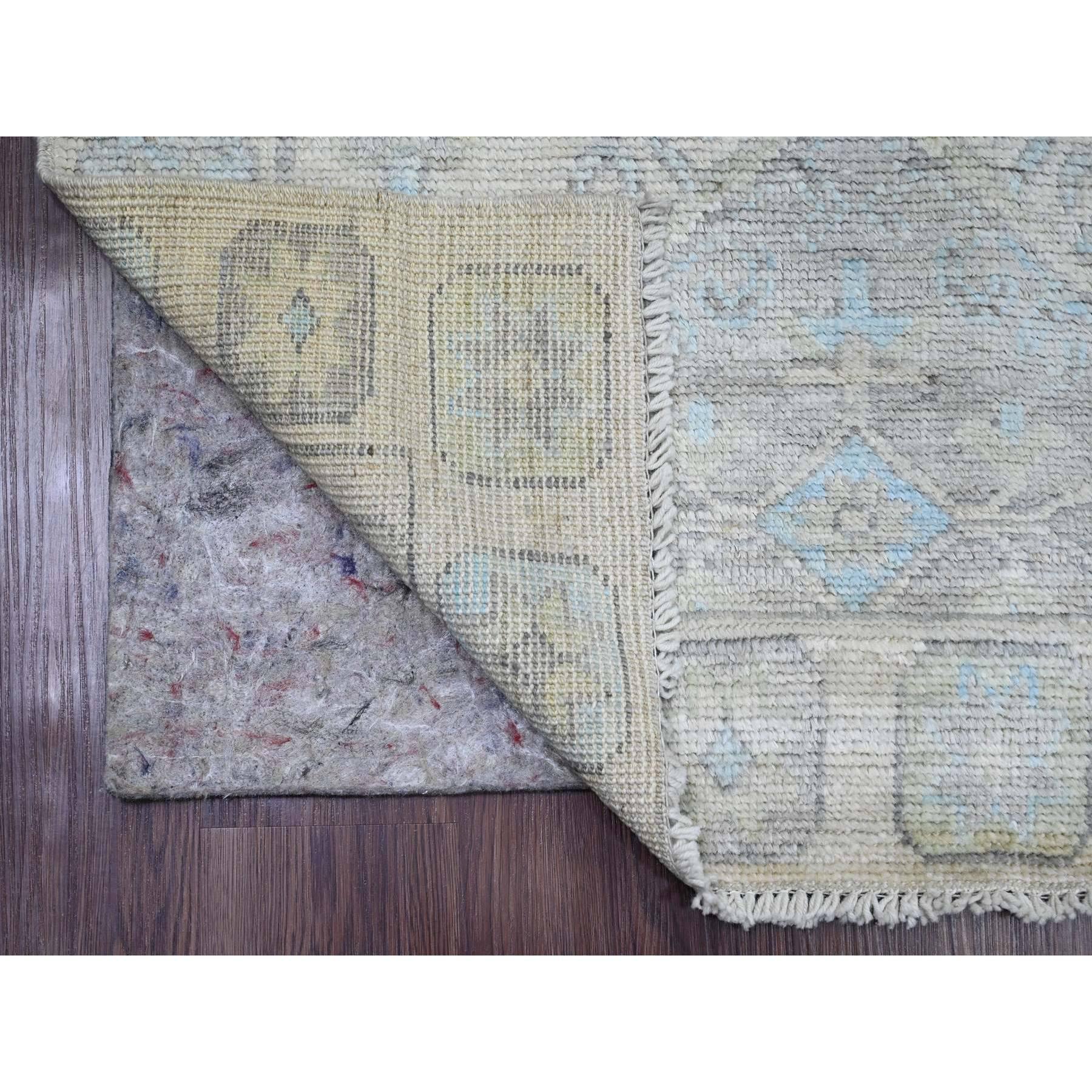 Chiffon White, Washed Out Anatolian Village Inspired with Geometric Medallion Design, High Mountain Wool, Hand Knotted, Runner, Oriental Rug
Primary materials: Wool
Latex: No Pile 
height: 0.25 Inches
Style: Transitional
Primary color:
