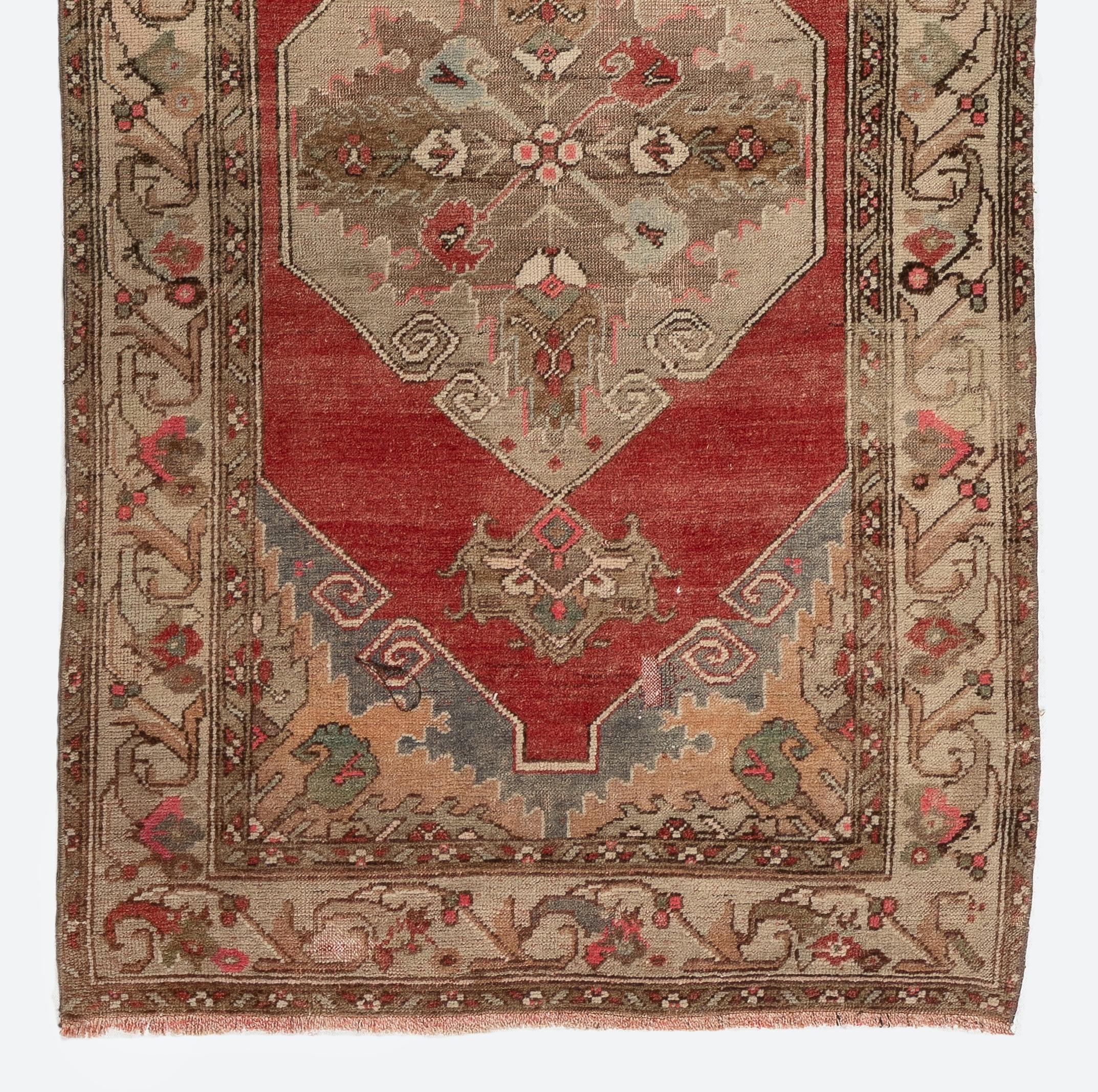 Hand-Knotted 3.3x10.2 Ft Antique Turkish Oushak Wool Runner Rug, One-of-a-Kind For Sale